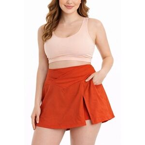 Blogilates Spicy Orange Criss Cross Slit Over Waist Skort Athletic Pockets SM